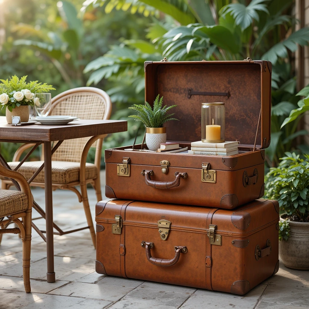 Stacked Vintage Suitcase Side Tower