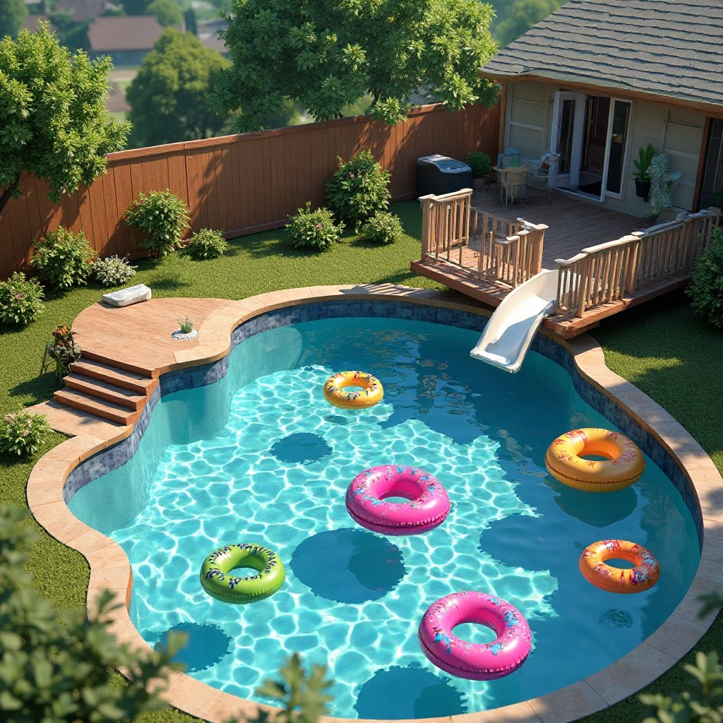 Swim-Up Platform with Stairs and Slide