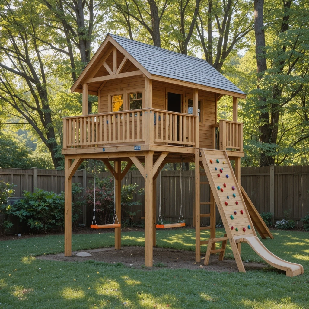 Treehouse-Style Elevated Swing Set