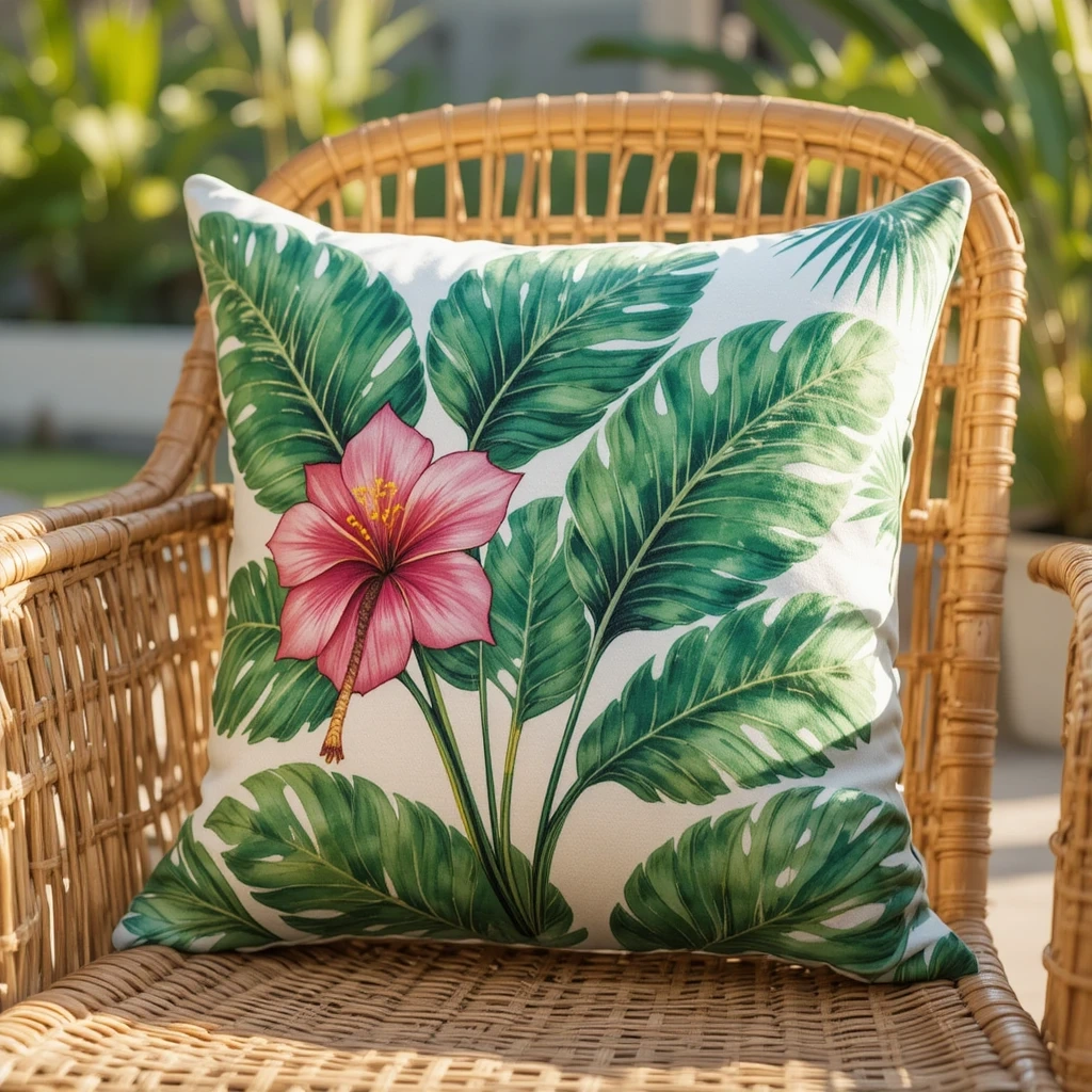 Tropical Leaf Print Outdoor Pillow