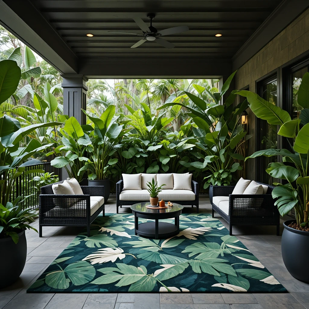 Tropical Leaf Print Statement Rug