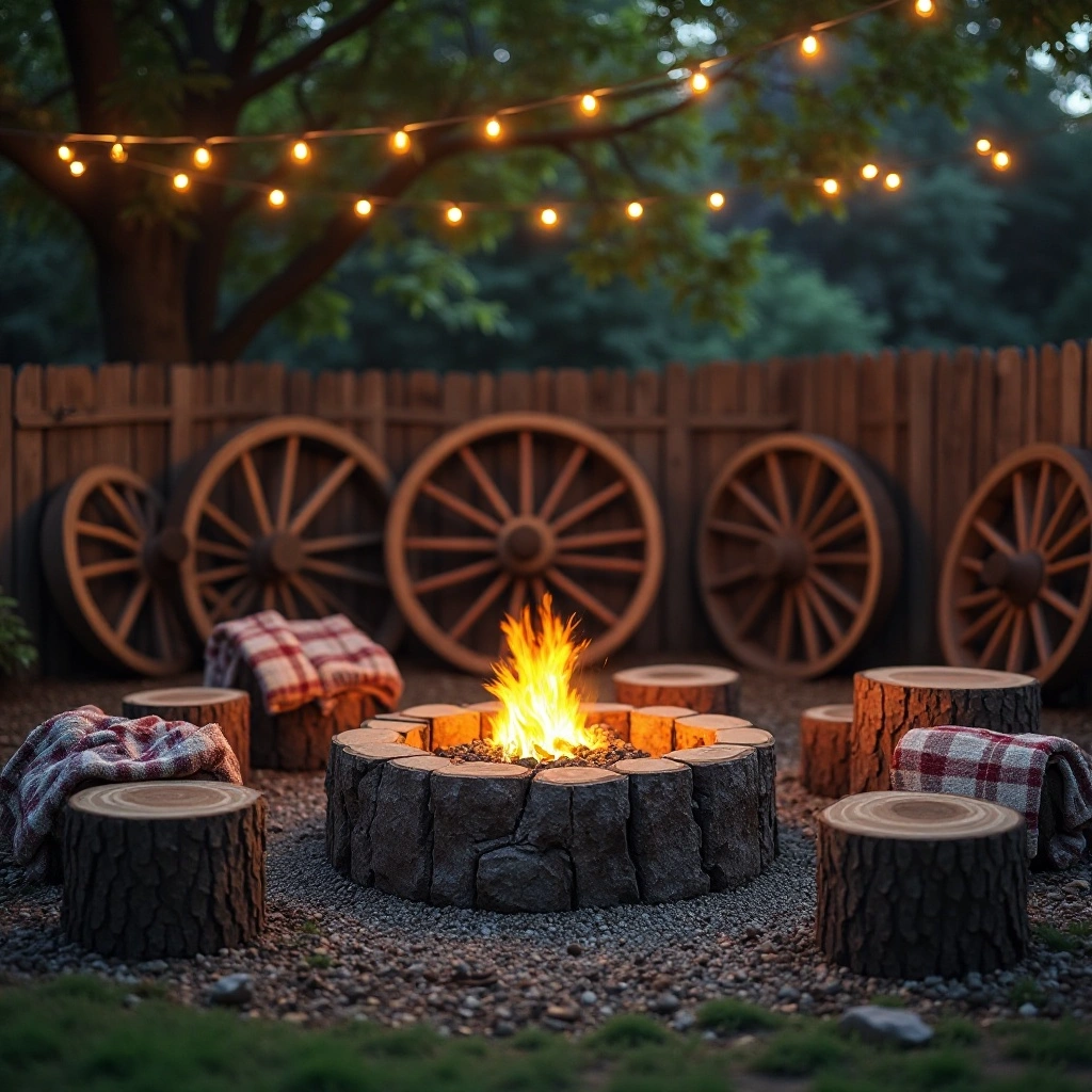 Wagon Wheel Fire Pit Gathering Area