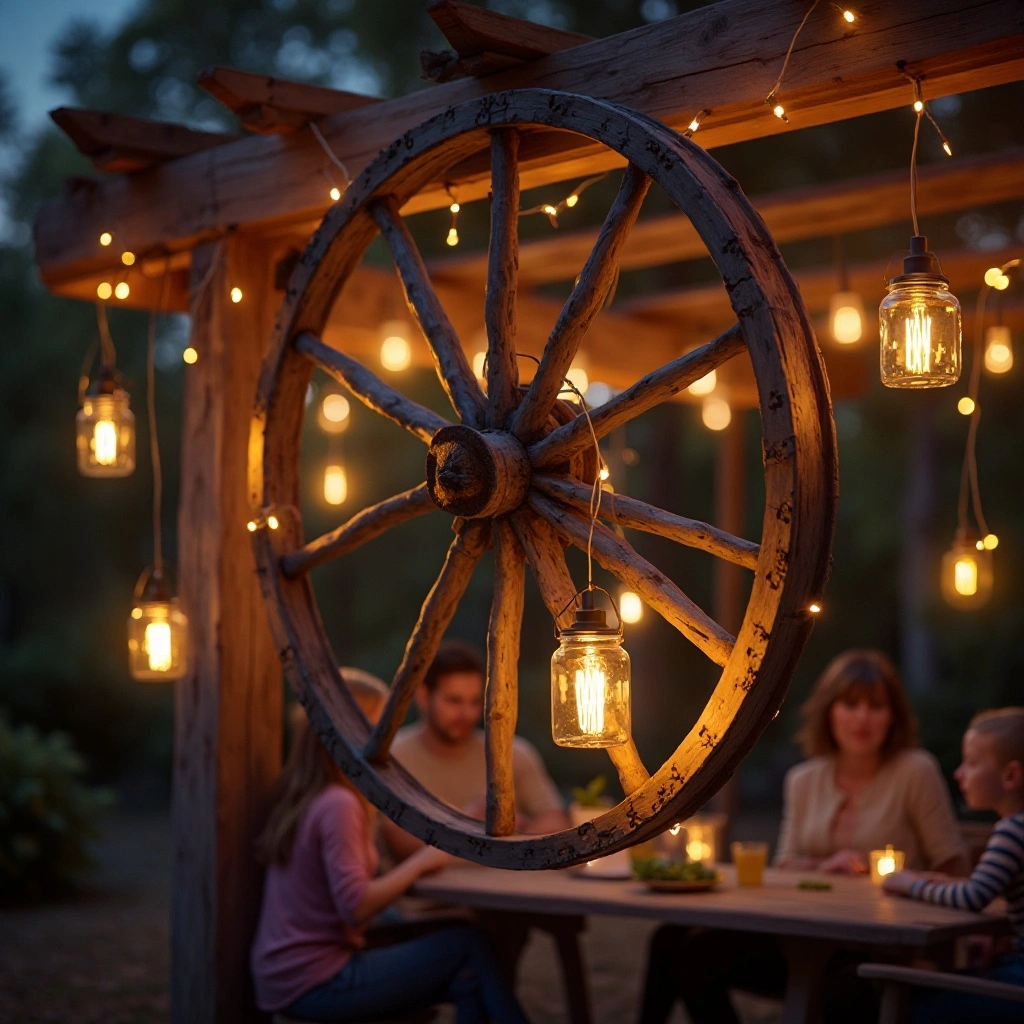 Wagon Wheel Outdoor Chandelier and Lantern Holder