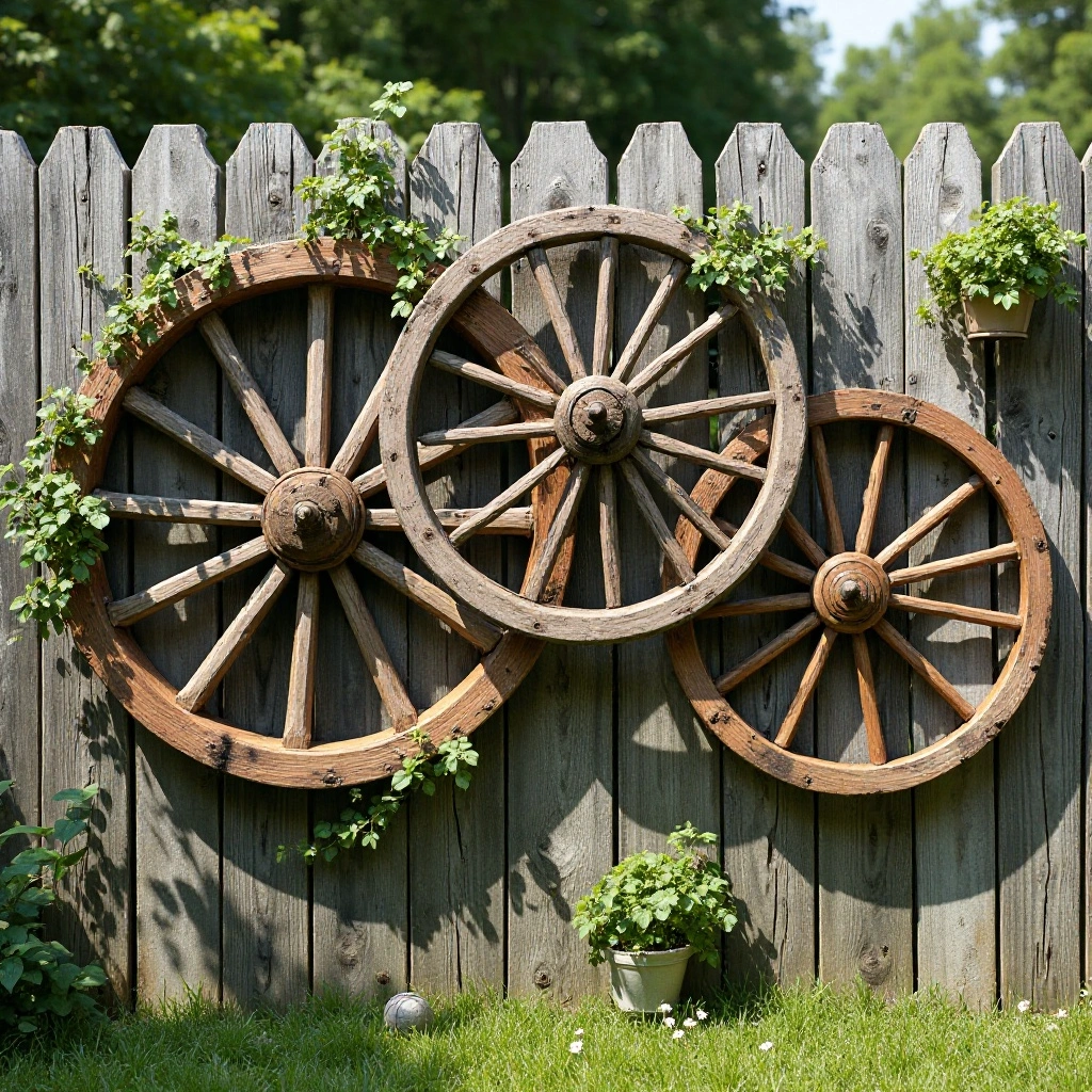 Wagon Wheel Wall Art for Outdoor Fences