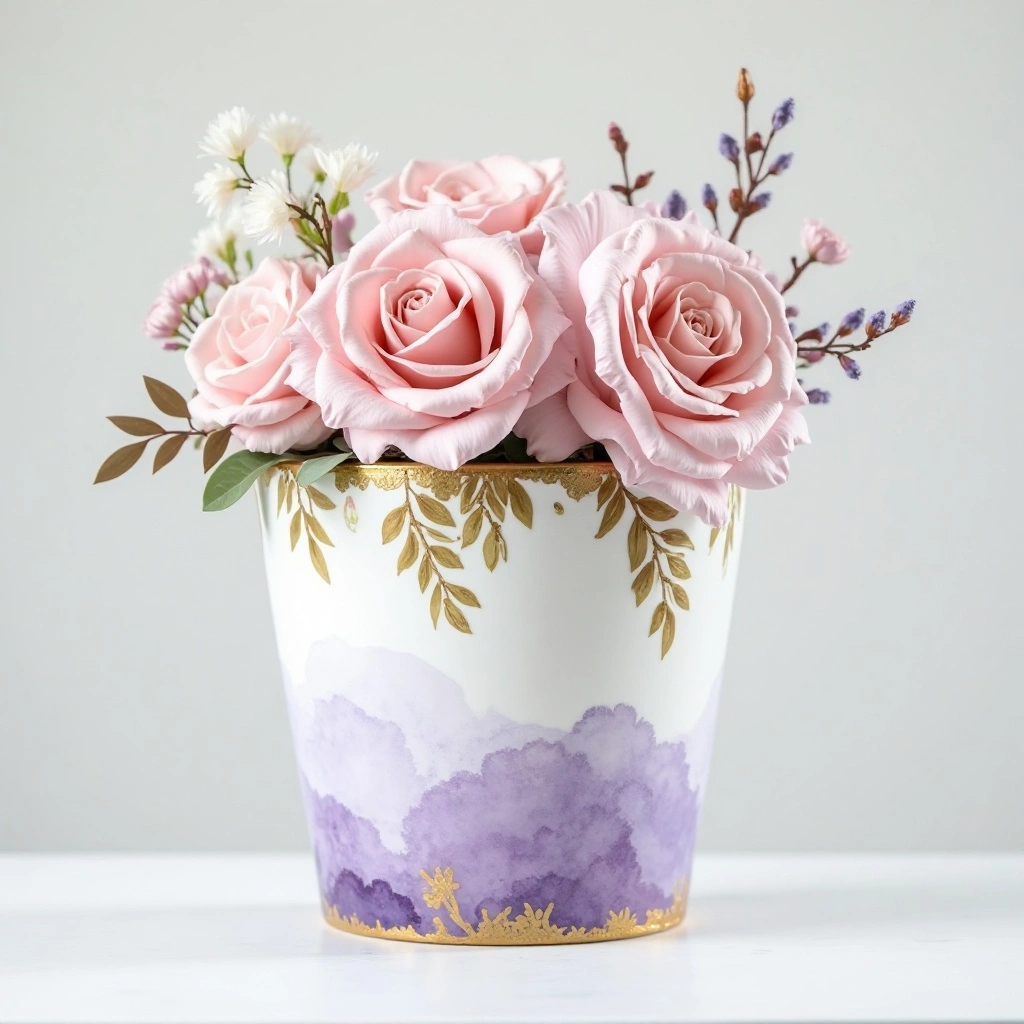 Watercolor Floral Ombre Pot