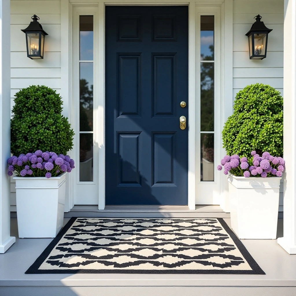 Welcome Mat + Potted Topiary Entryway