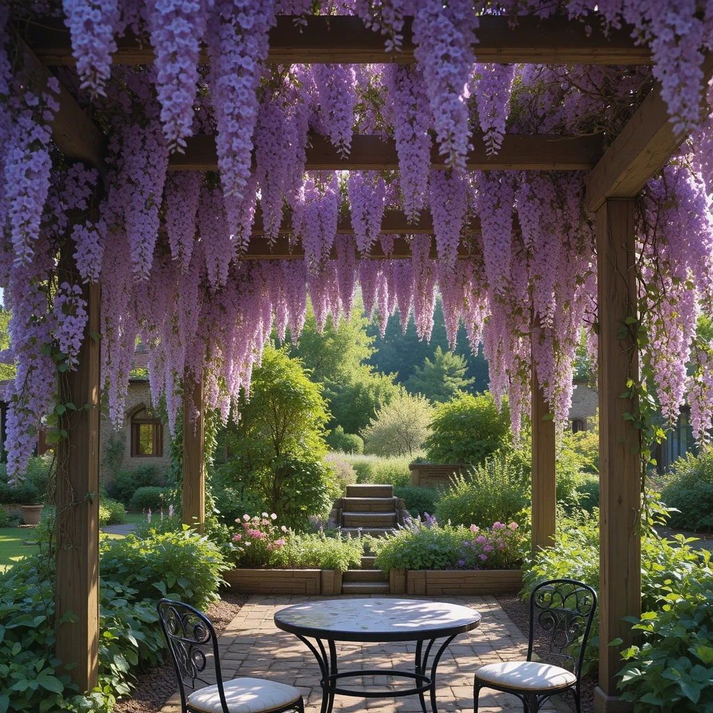 Wisteria & Vine-Covered Pergola