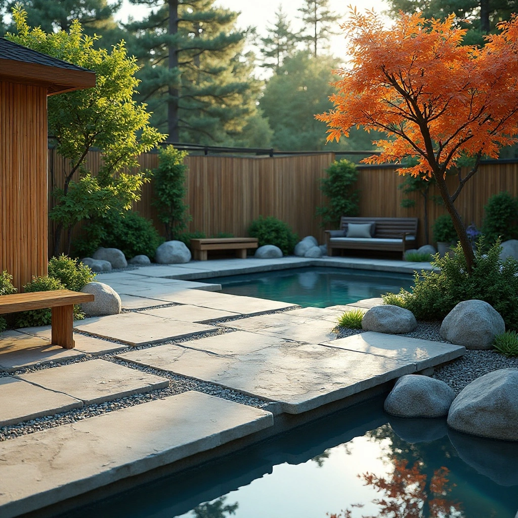 Zen Garden Deck with Pavers and Greenery
