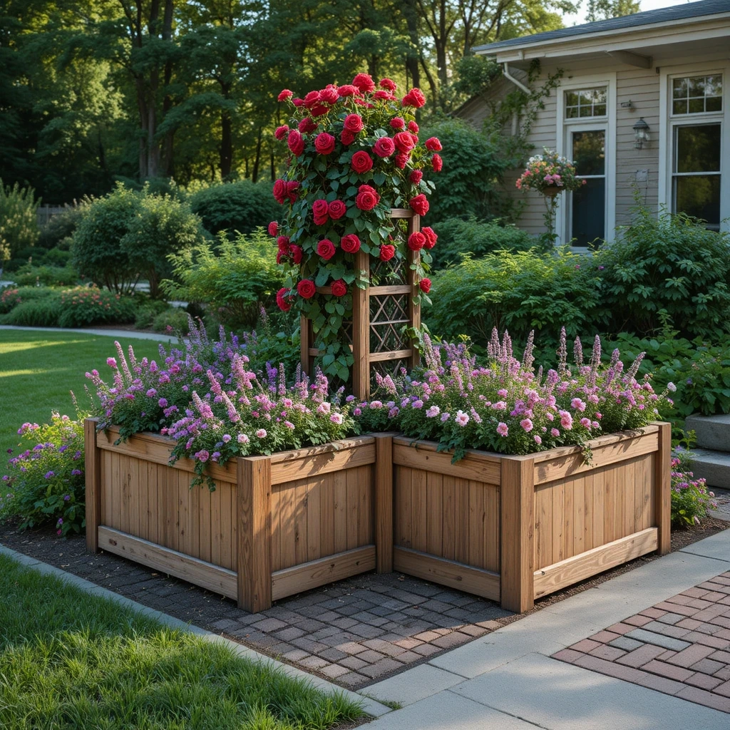 Corner Raised Bed with Climbing Roses