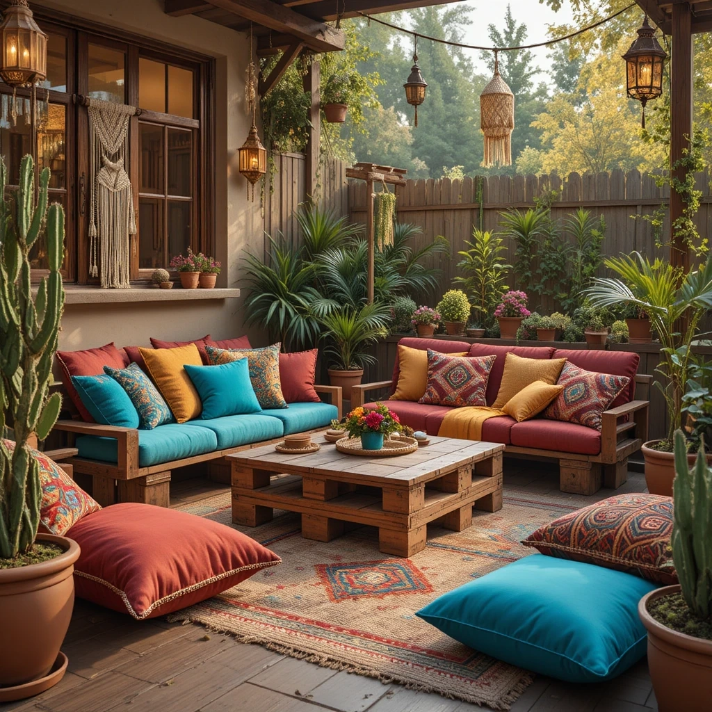 Bohemian Pallet Furniture with Floor Cushions