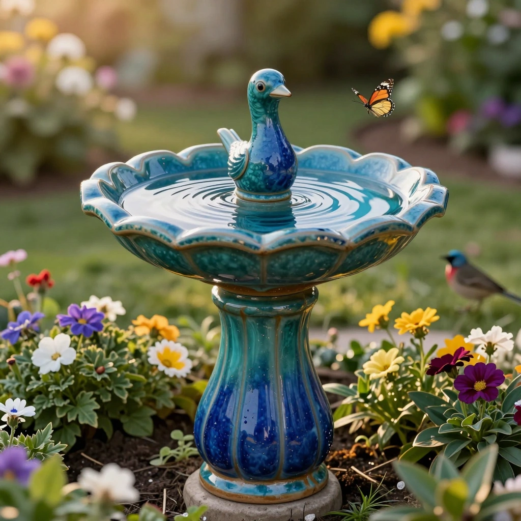 Glazed Ceramic Bird Bath