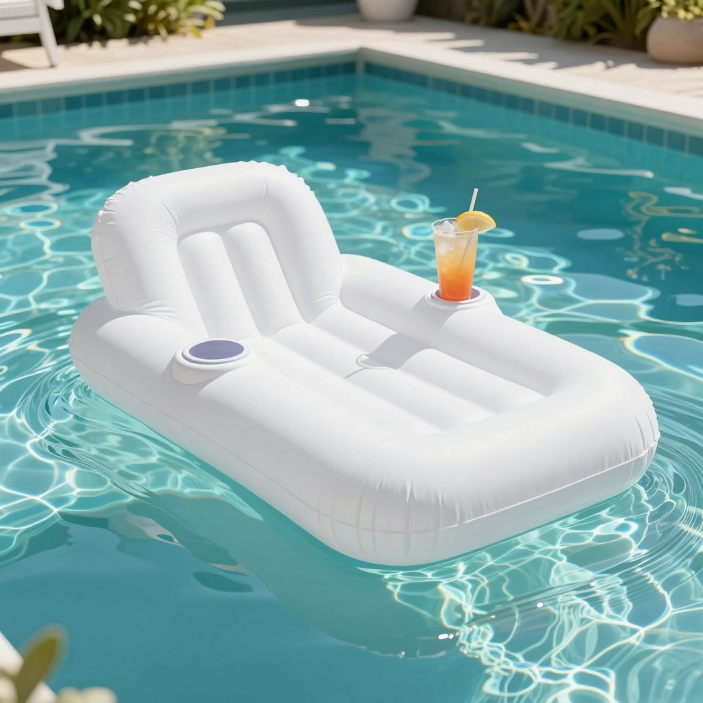 Inflatable Pool Lounger with Headrest & Cup Holder