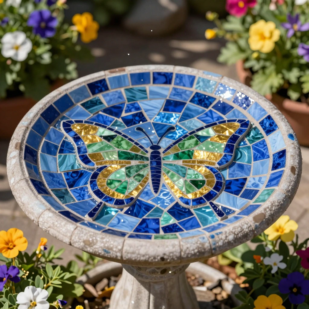 Mosaic Tile Bird Bath