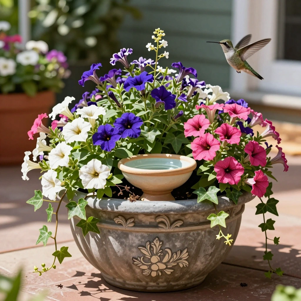 Potted Plant Bird Bath Combo
