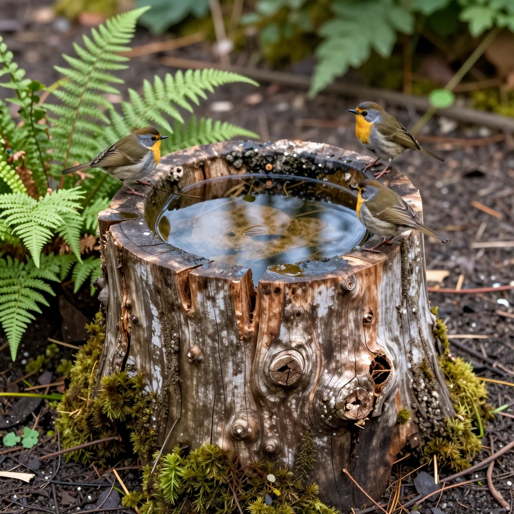 Rustic Log & Tree Stump Bird Bath