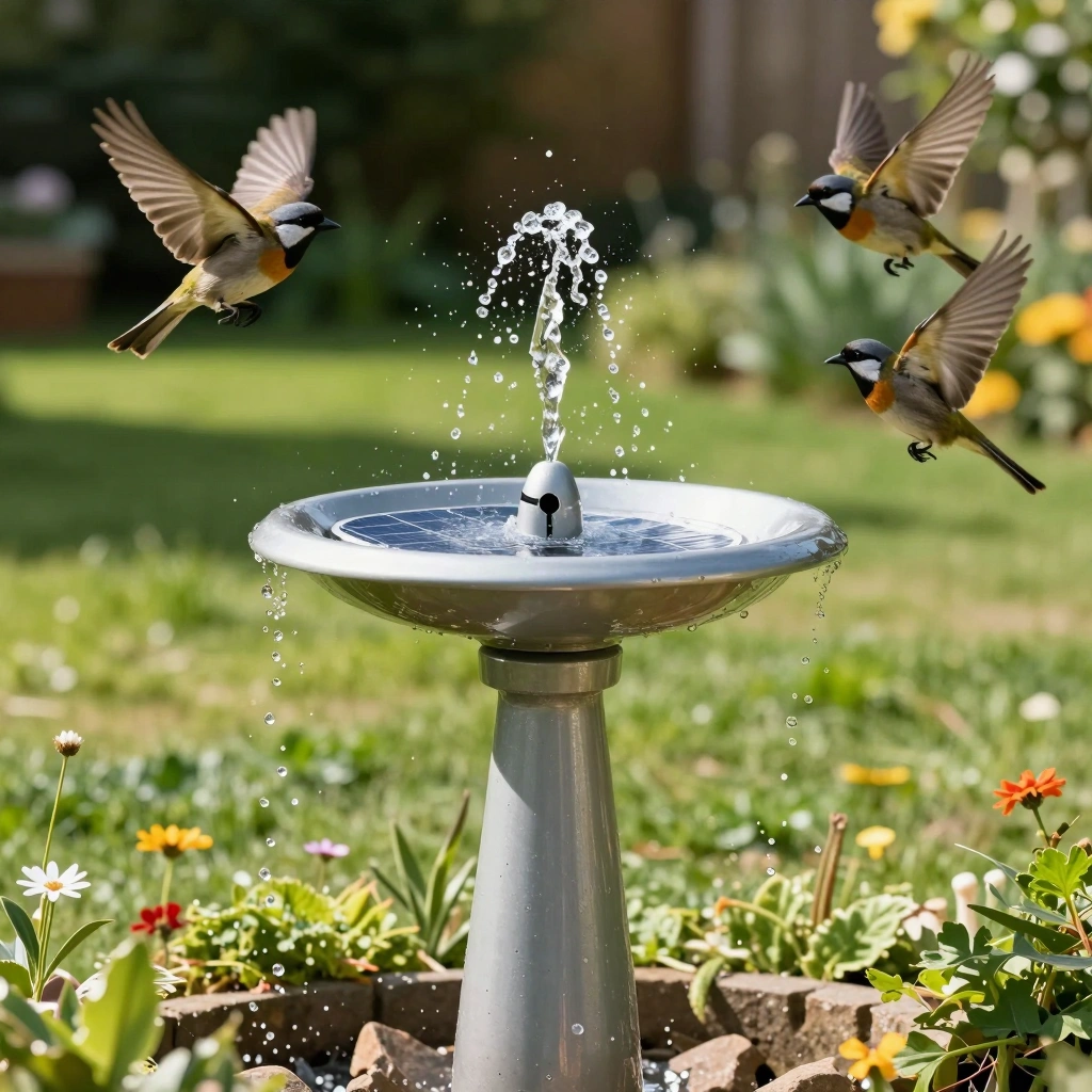 Solar-Powered Fountain Bird Bath