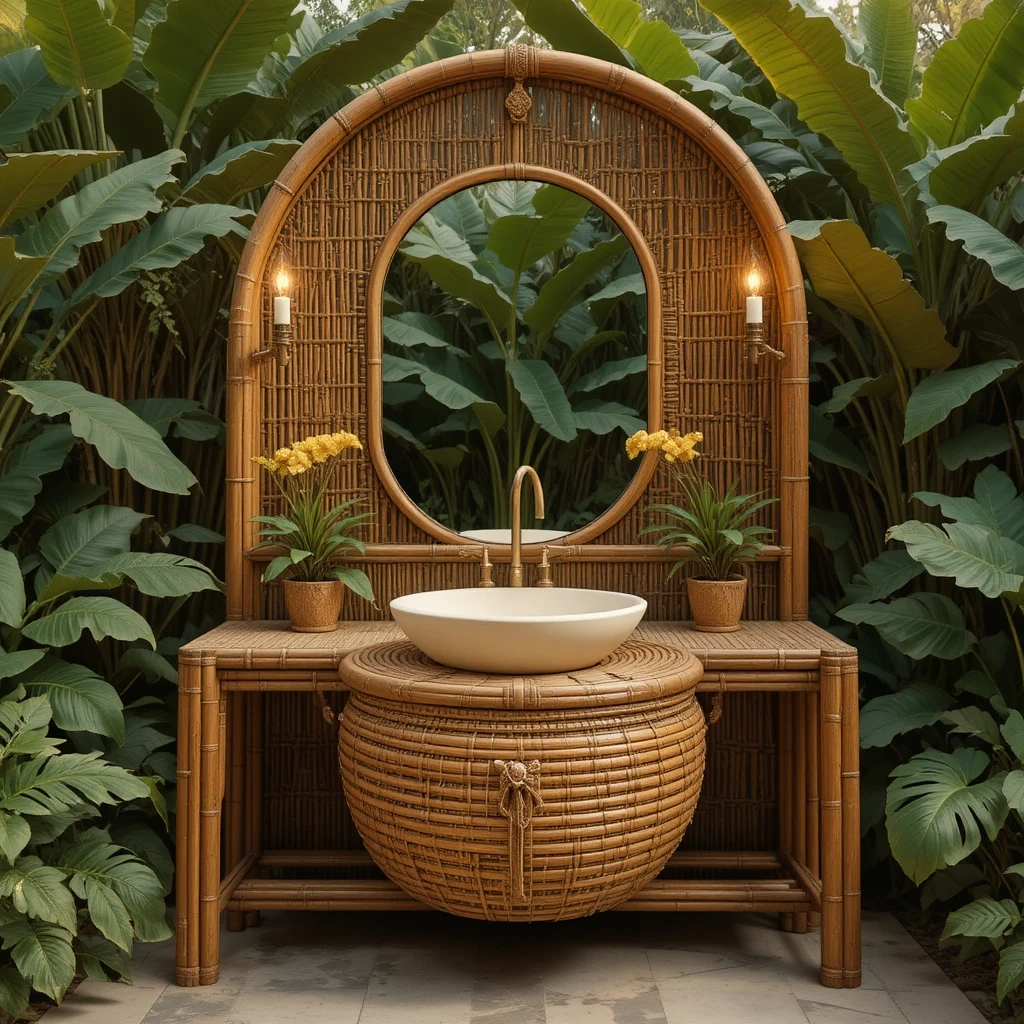 Tropical Outdoor Sink with Bamboo Accents