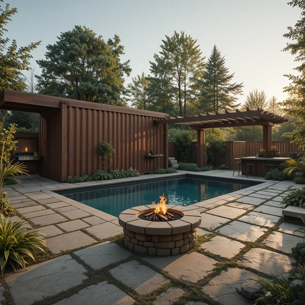 Container Pool with Natural Wood & Stone
