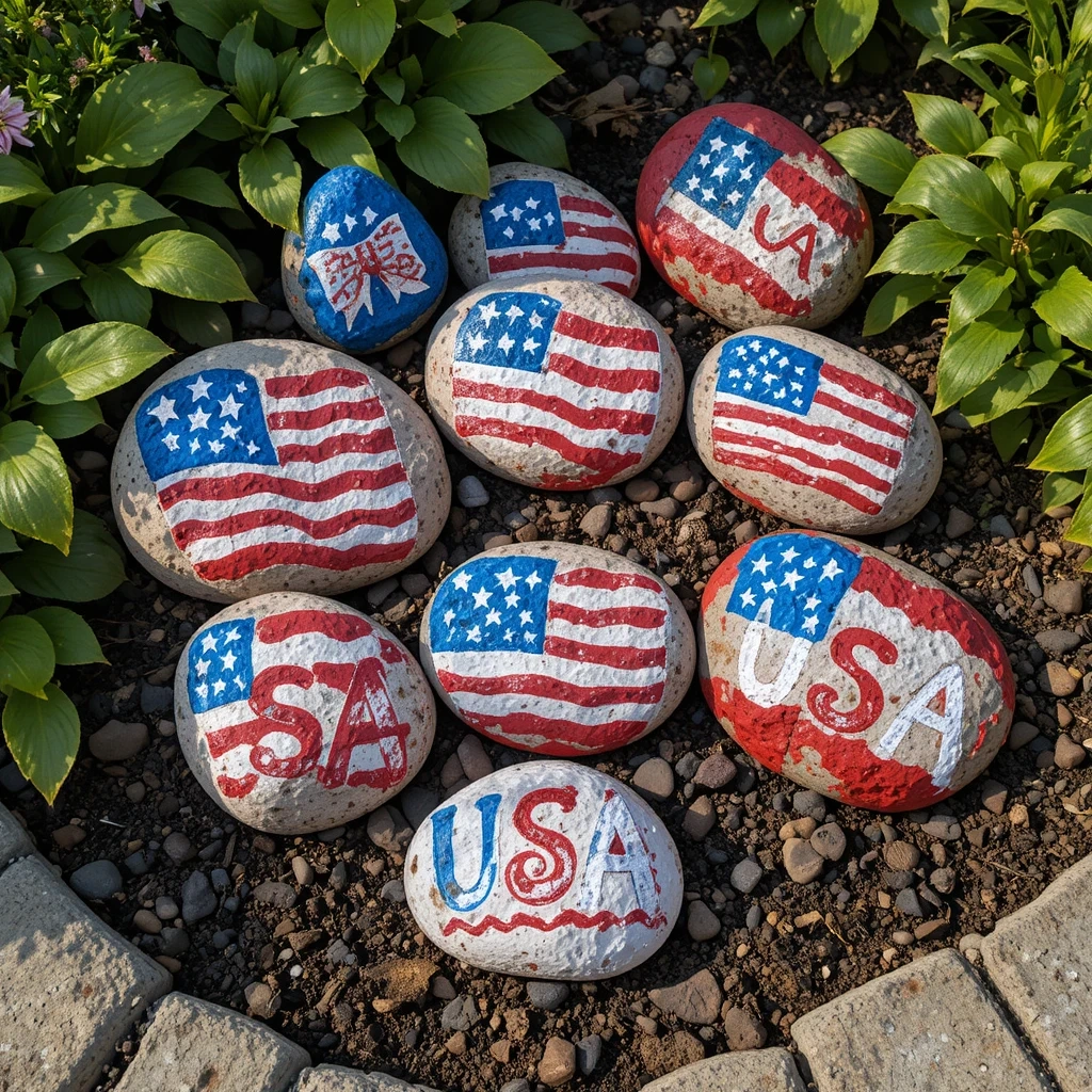 DIY Painted Rock Patriotic Garden Decor