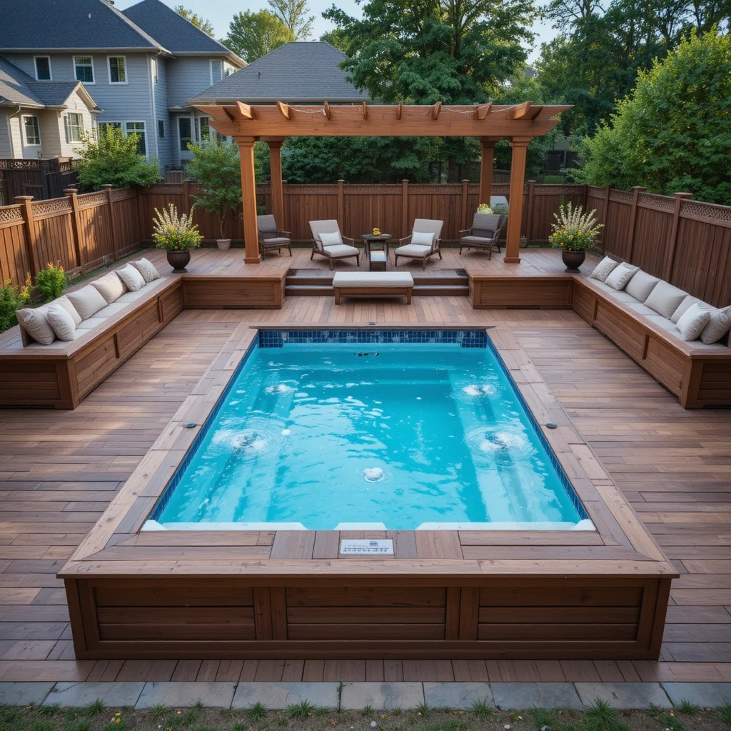 Deck-Integrated Swim Spa with Built-In Seating