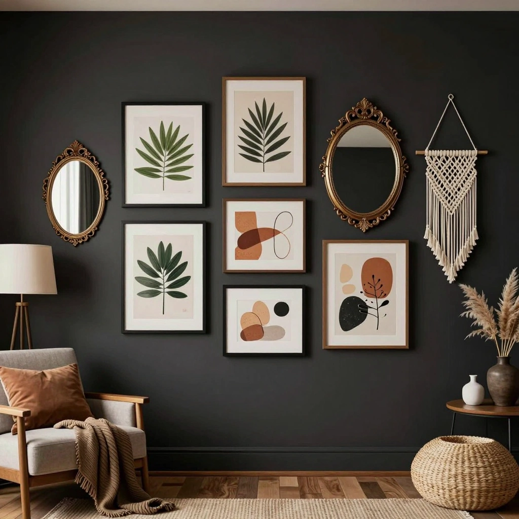 Gallery Wall with Eclectic Art & Mirrors