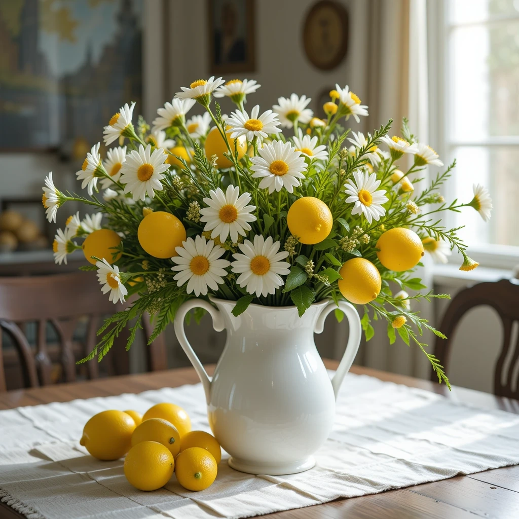 Lemon & White Daisy Farmhouse Arrangement