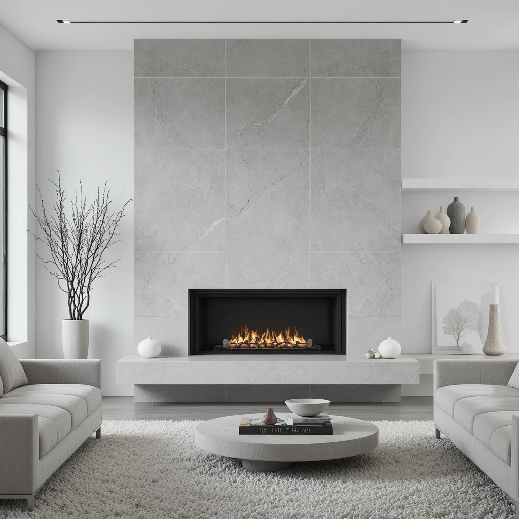 Modern Minimalist Stone Fireplace
