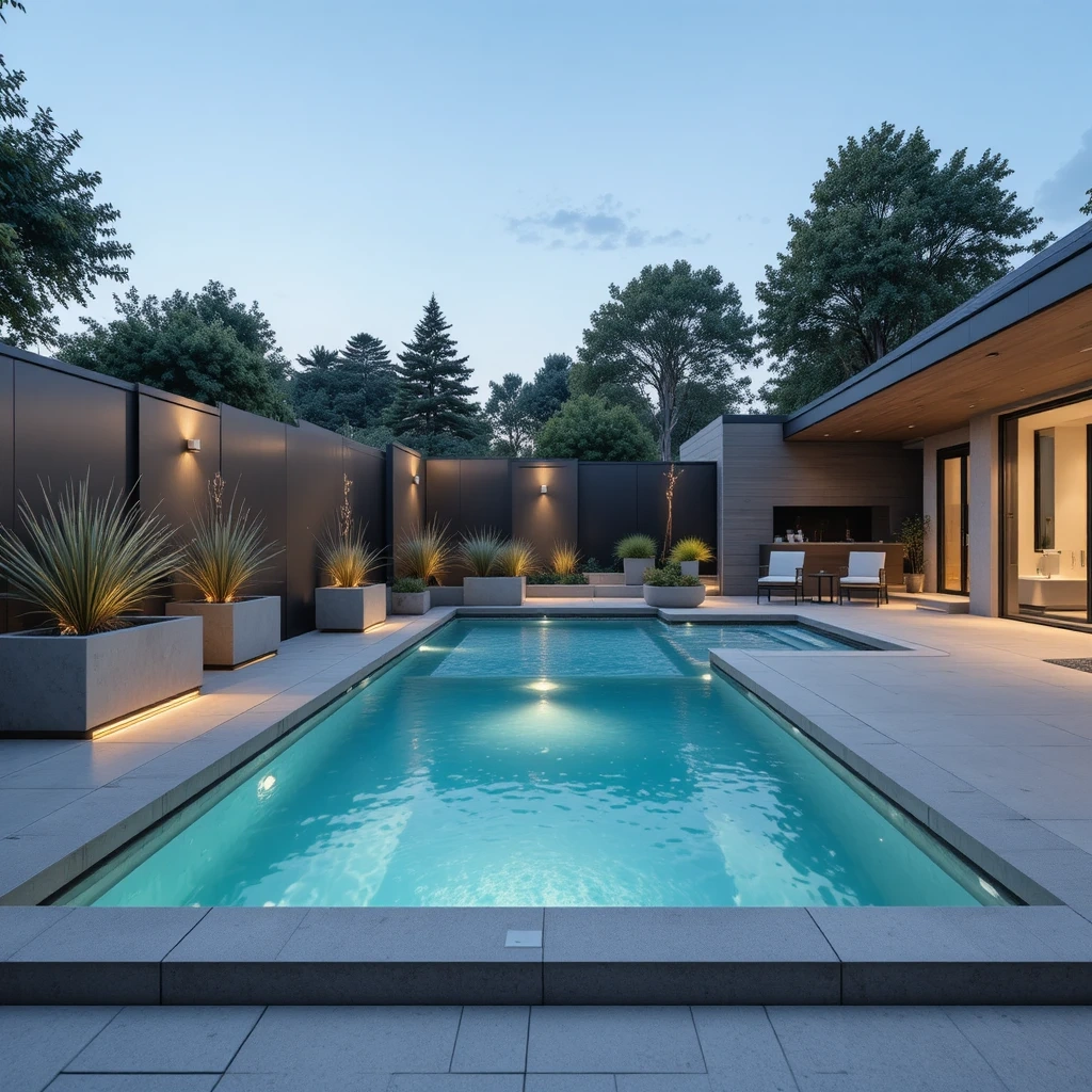Modern Minimalist Swim Spa with Concrete and Steel