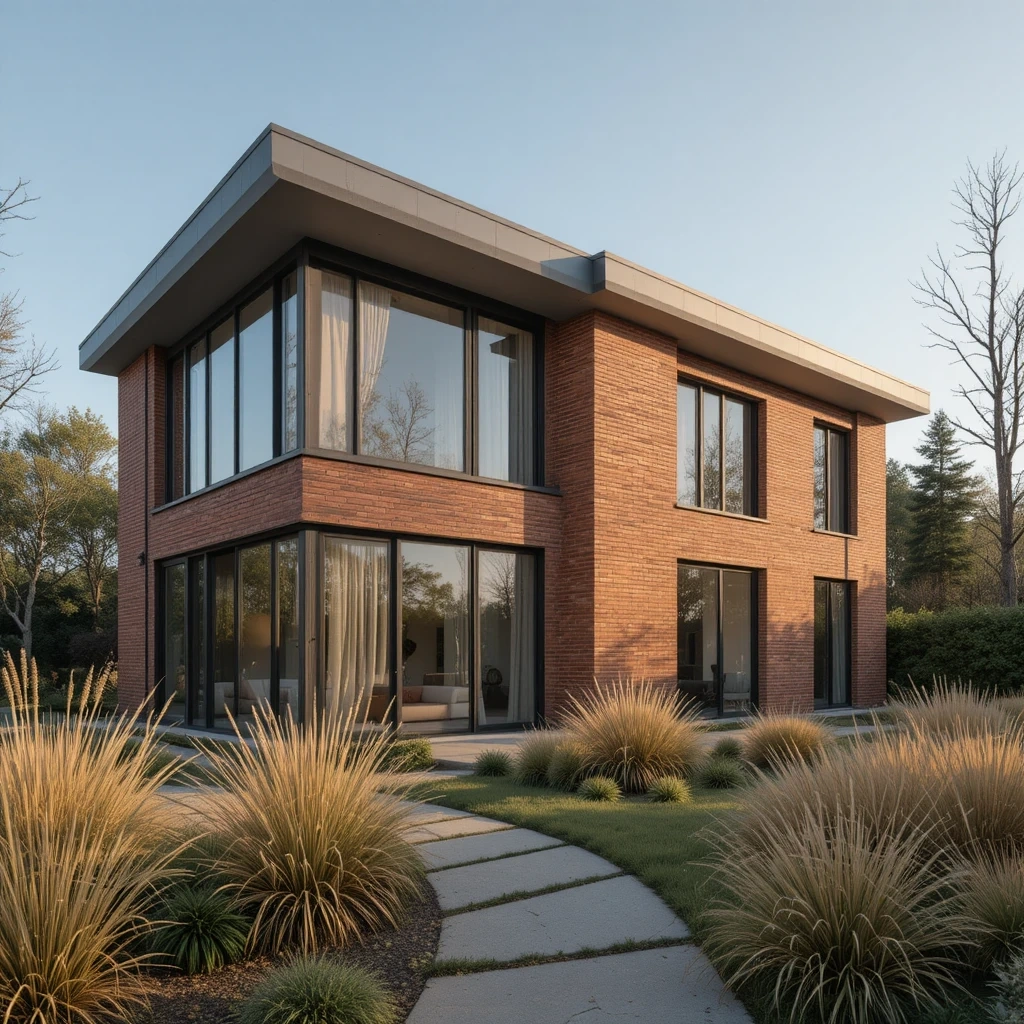 Modern Red Brick with Flat Roof & Big Windows