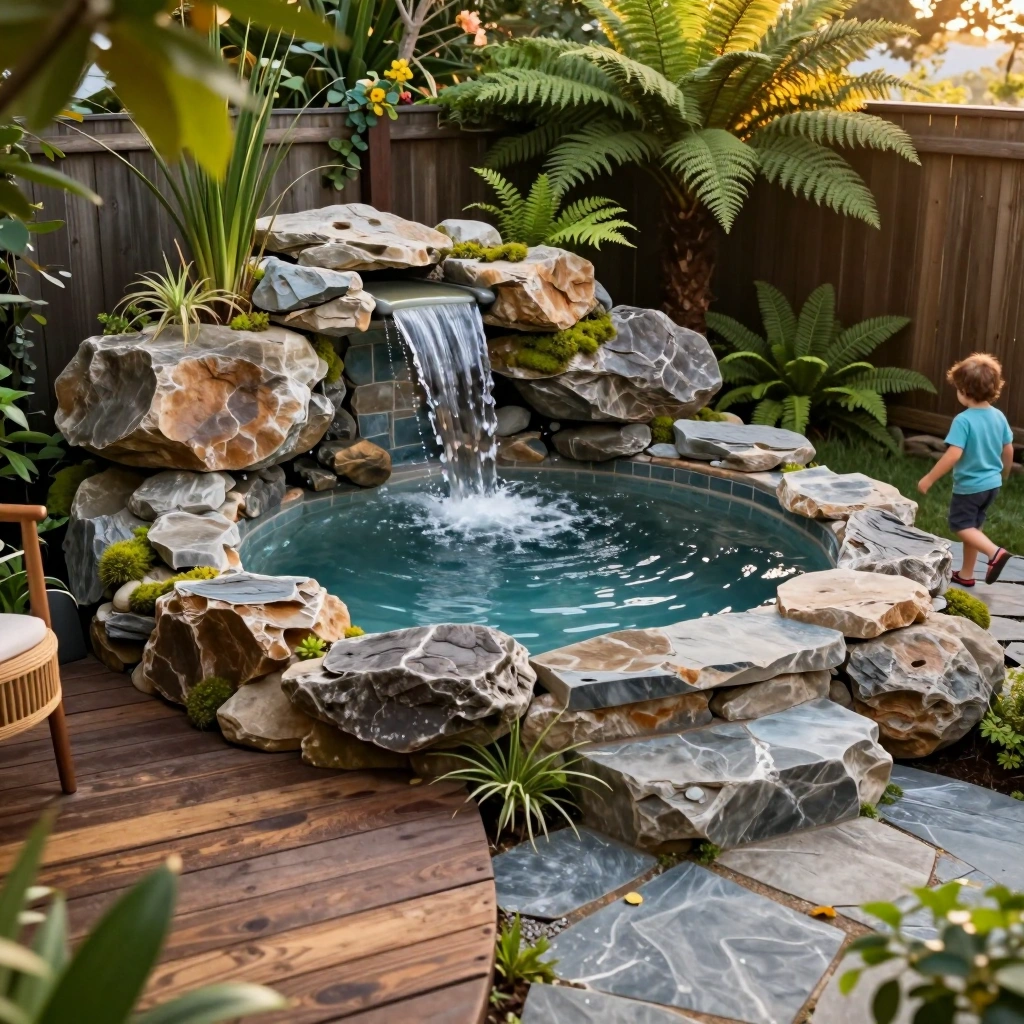 Natural Rock and Waterfall Swim Spa