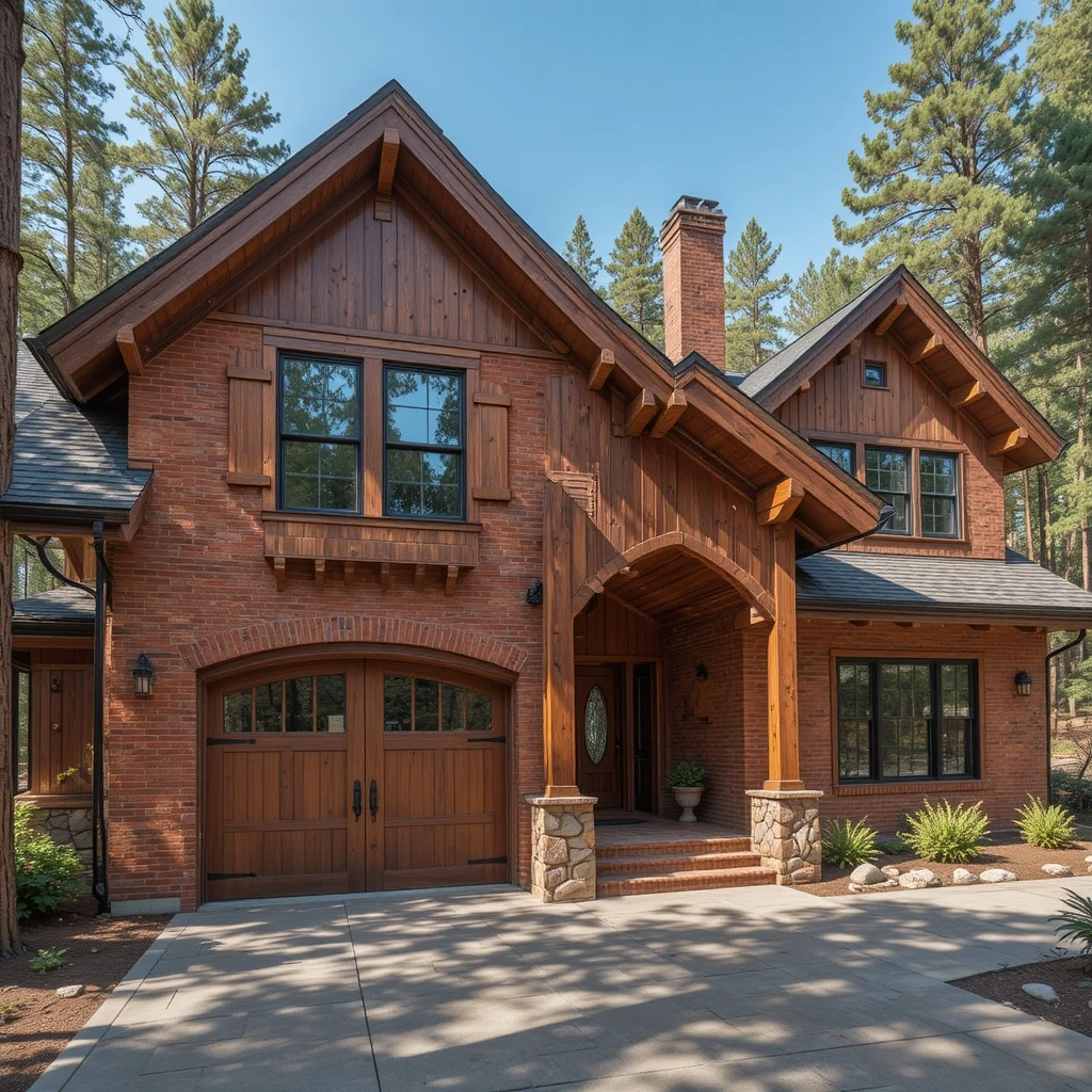 Red Brick + Natural Wood Accents