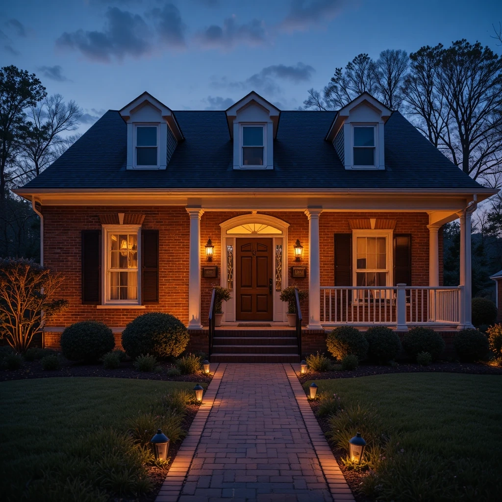 Red Brick with Statement Outdoor Lighting