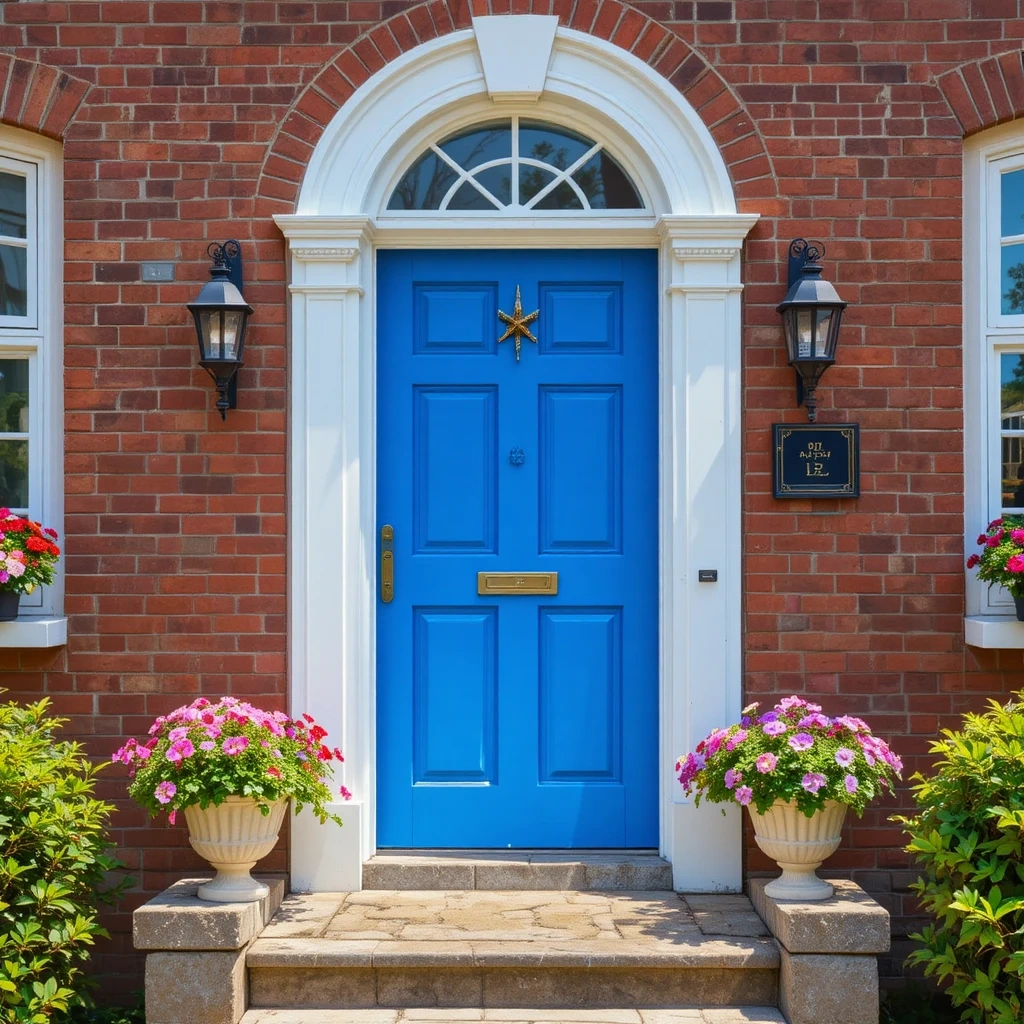 Red Brick with a Colorful Front Door