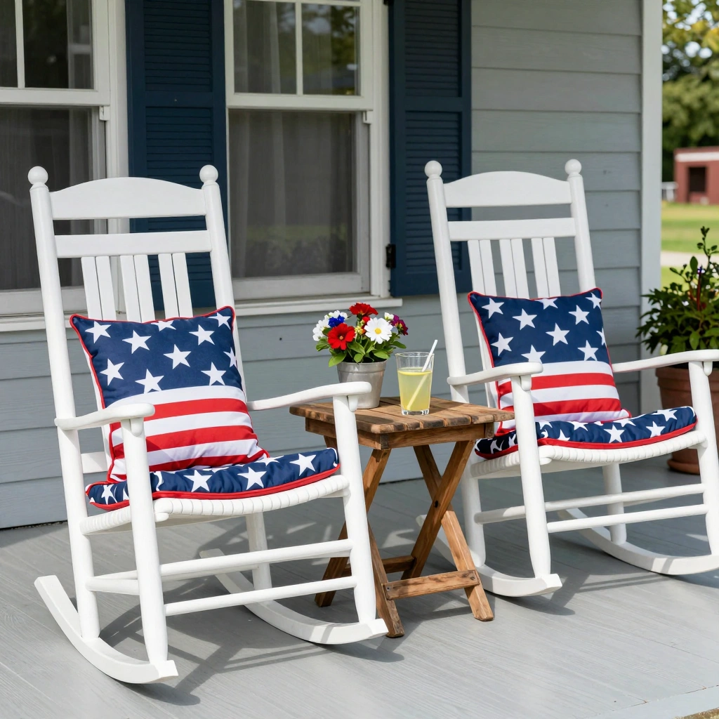Rocking Chairs with Patriotic Cushions & Pillows