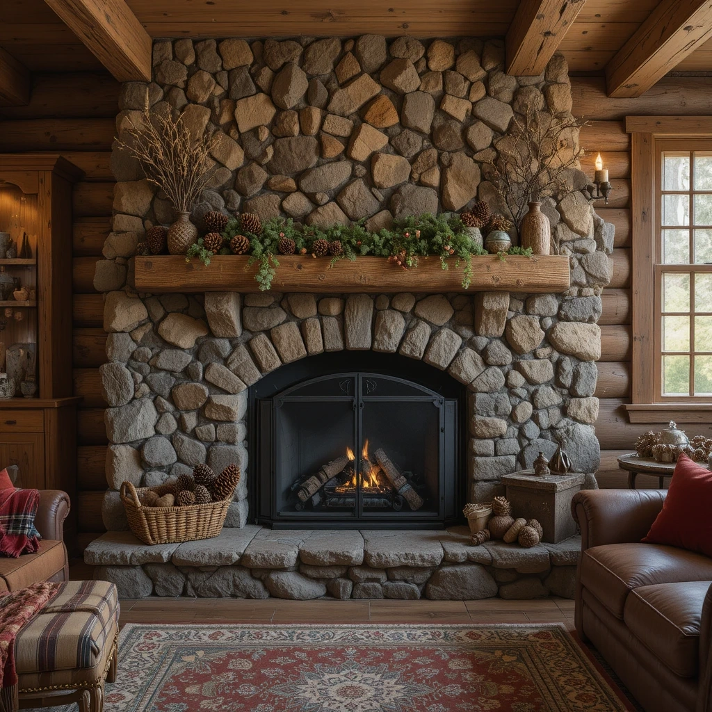 Rustic Fieldstone Fireplace