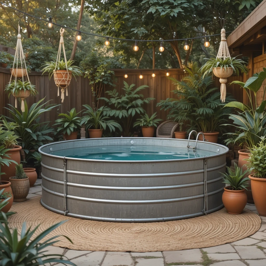 Stock Tank Pool with Boho Garden Vibes