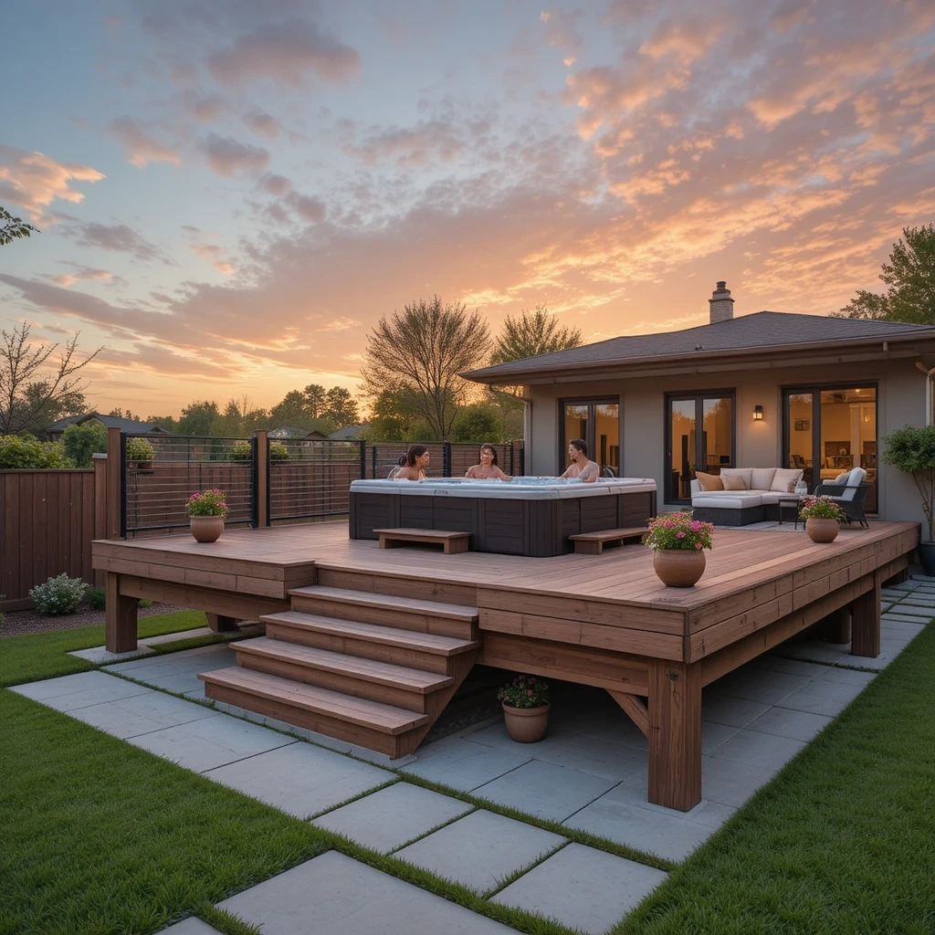 Sunset Terrace Swim Spa on a Raised Platform