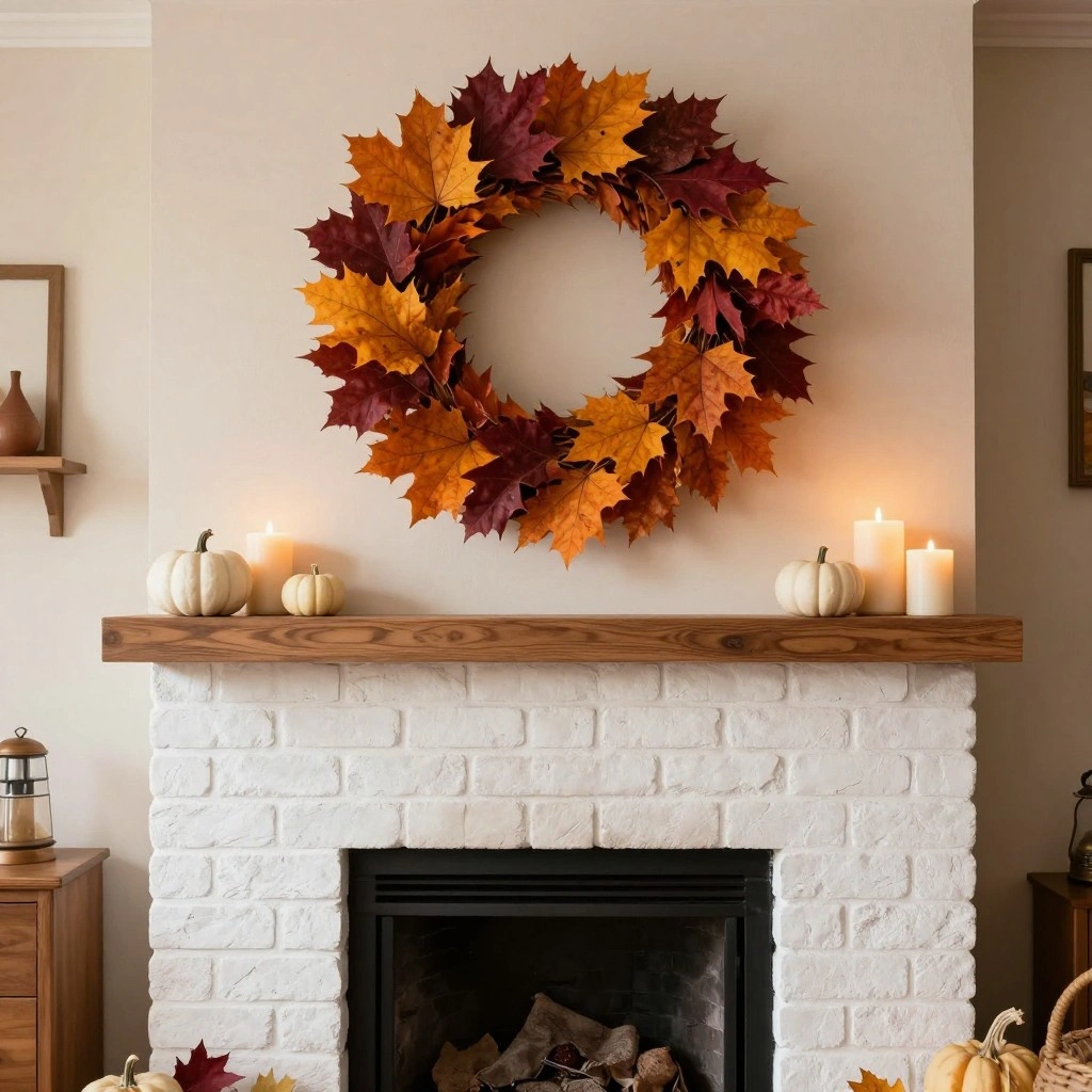Autumn Leaf Wreath Above the Fireplace or Sofa
