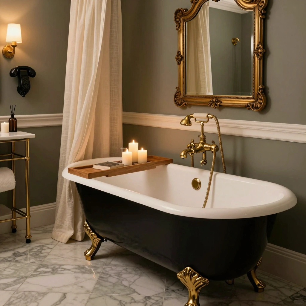 Black Clawfoot Tub with Vintage Charm