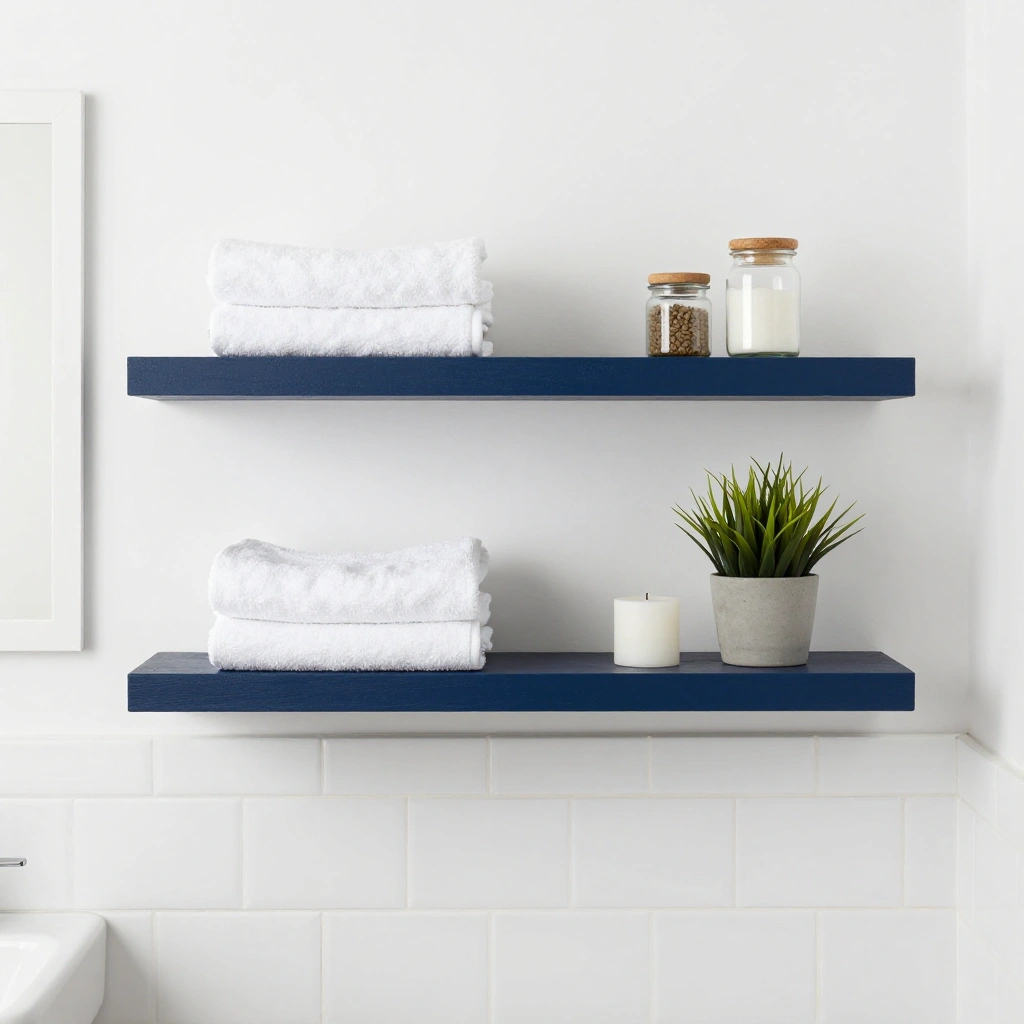 Blue Floating Shelves and Accessories