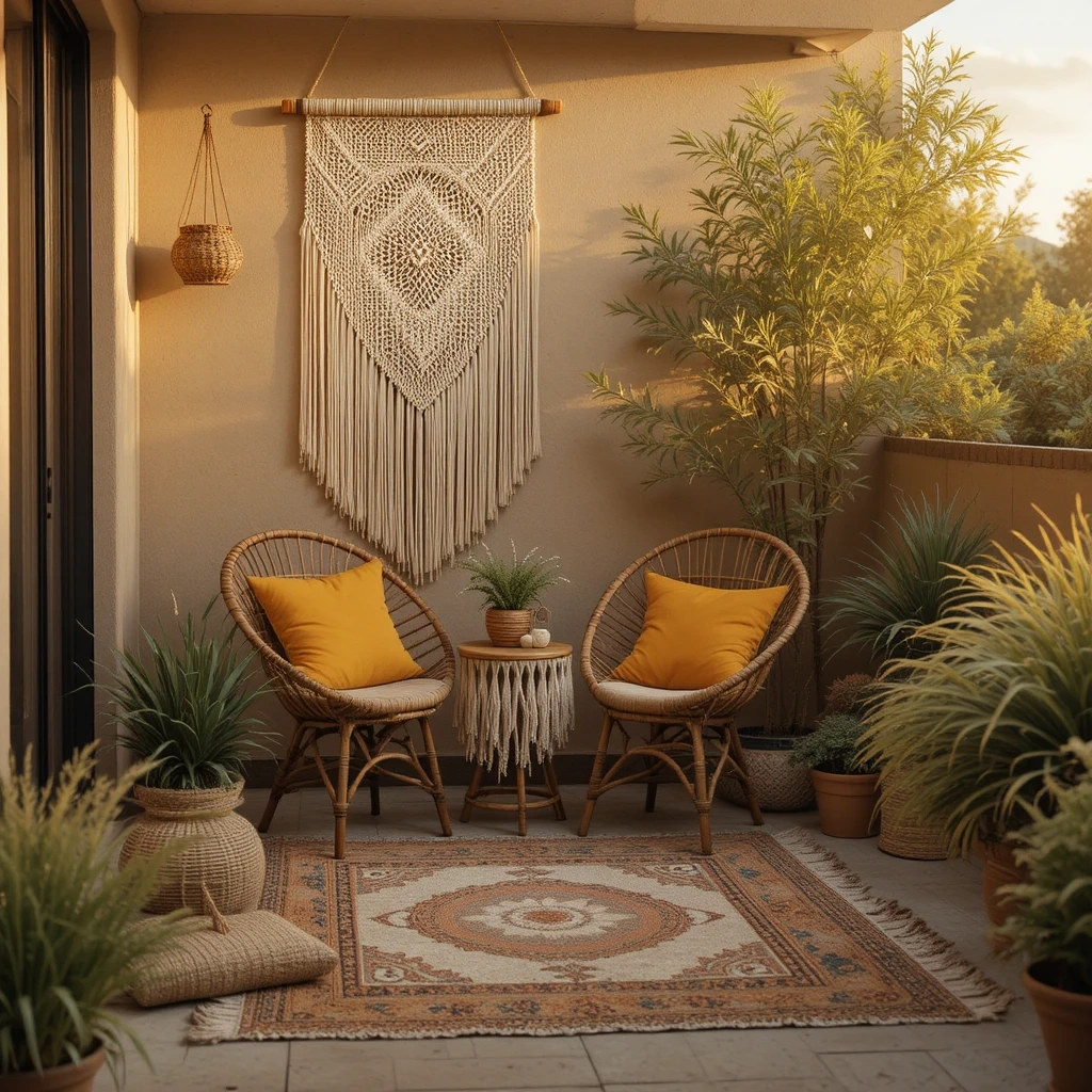 Bohemian Patio with Macramé and Woven Textures