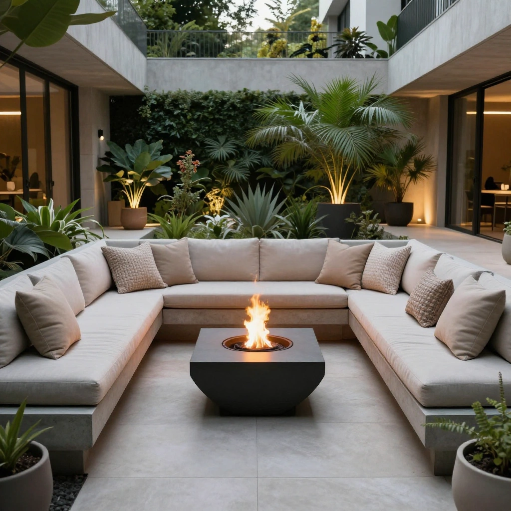 Built-In L-Shaped Concrete Bench Sofa