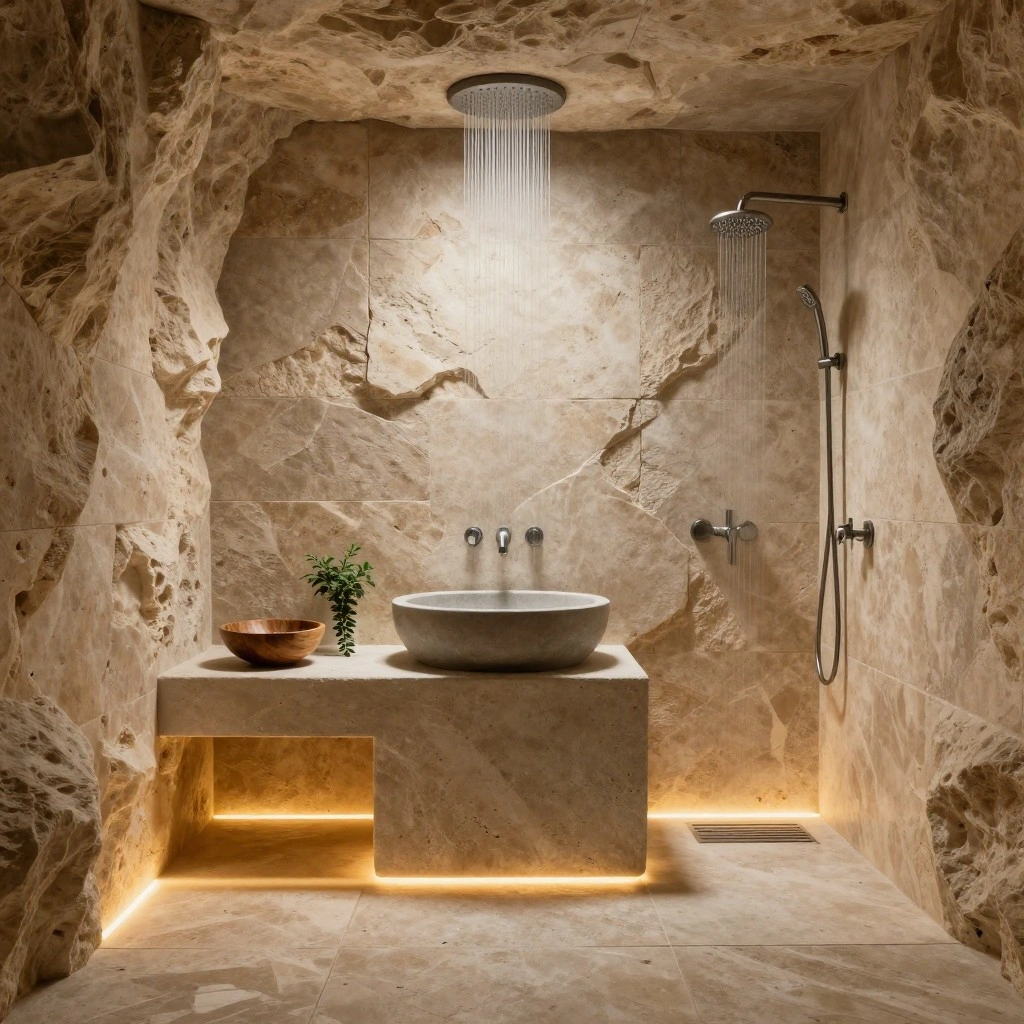 Cave-Inspired Stone and Concrete Bathroom