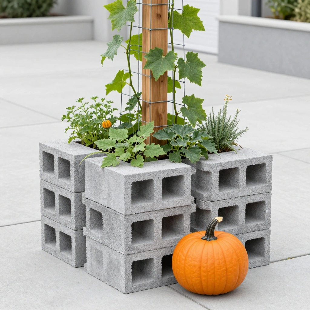 Cinder Block and Post Tower Trellis