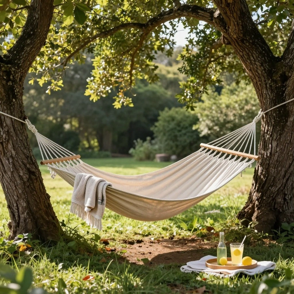 Classic Rope Hammock Between Trees