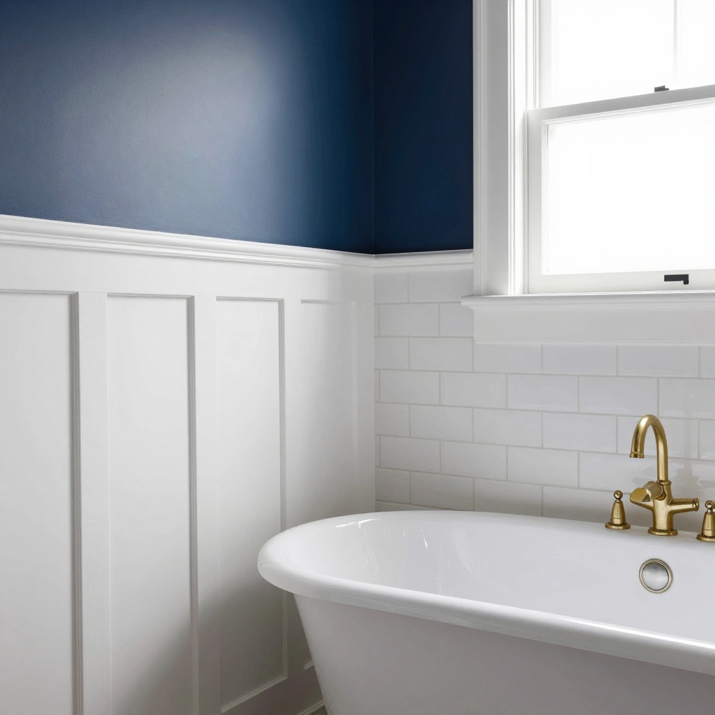Classic White Board and Batten with Navy Upper Wall