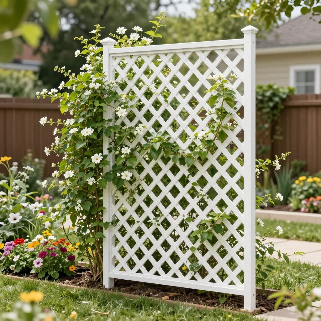 Classic Wood Lattice Trellis with Climbing Vines
