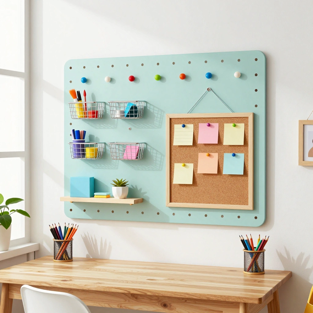 Colorful Homework Station with Pegboard Organizer