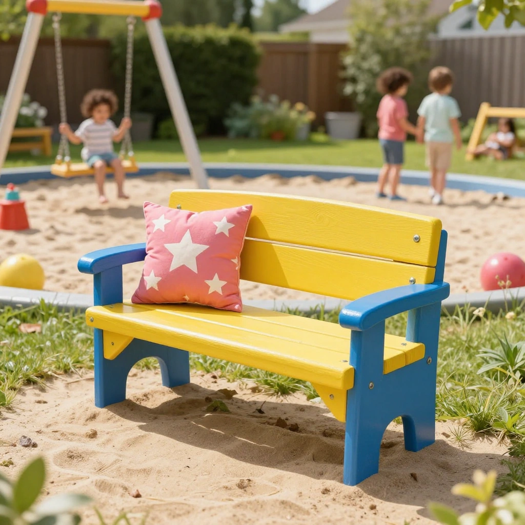 Colorful Painted Bench for Kids' Garden Area