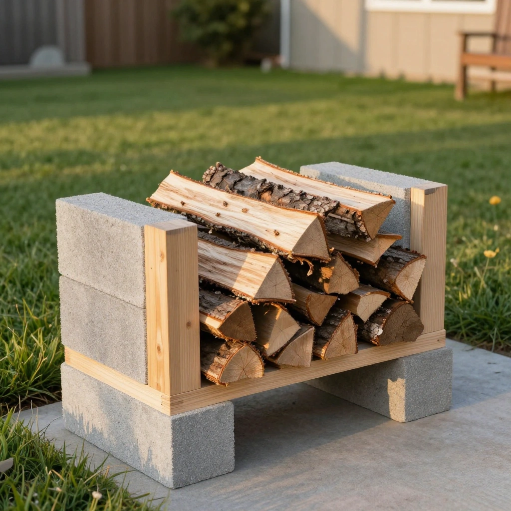 DIY Cinder Block and Timber Firewood Rack
